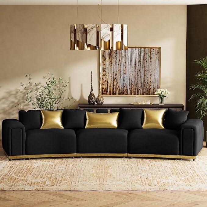 Oversized Luxury Chesterfield Sofa Set Velvet Black and Gold Couch - Image 4