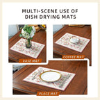 Dish Drying Mat, Absorbent Coffee Mat Rubber Backed, Soft Silicone Dish Drying Mat for Kitchen Counter or Sink for Kitchen Bathroom Coffee Bar (Birds and Flowers, 12 x 16 Inches)