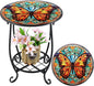 Cinnvoice Outdoor Side Table Round Small Mosaic Patio Accent Indoor End Plant by Cinnvoice