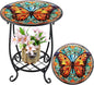 Cinnvoice Outdoor Side Table Round Small Mosaic Patio Accent Indoor End Plant by Cinnvoice