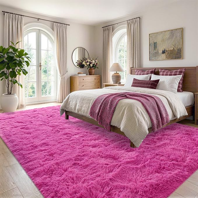 6x9 Large Hot Pink Fluffy Soft Area Rug Non-Slip - Image 3