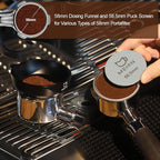 MEION 58mm Espresso Dosing Funnel and 58.5mm Puck Screen Set for 58mm Portafilters, Magnetic Coffee Portafilter Funnel, Reusable Espresso Puck Screen, Espresso Tools Espresso Accessories (58mm, Black)
