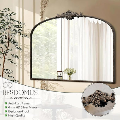 Besdomus Vintage Arched Black Mirror: 40"x29" French Large Arch Antique Wall - Image 7