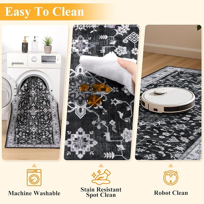 HEBE Hallway Runner Rug 2'x6', Washable Non Slip Kitchen Rug Runner | Soft Boho - Image 4