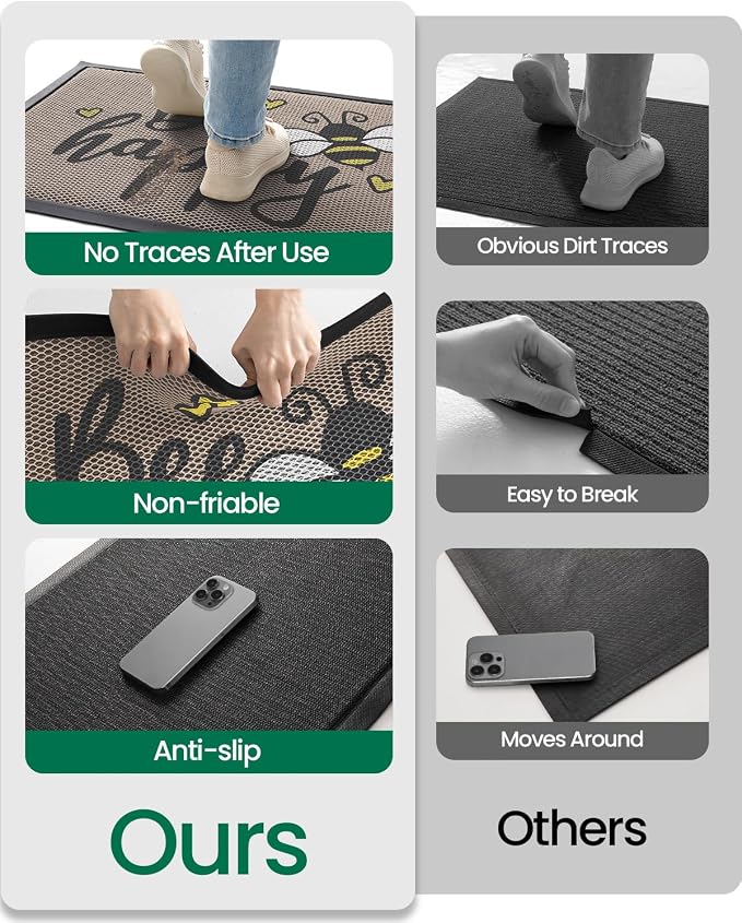 LUMI Outside Welcome Door Mat 24x36, Non-Slip Durable Rubber Easy Clean | Bee - Image 7