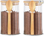 25 OZ Airtight Glass Jars with Bamboo Spoons Lids Overnight Oats Container Decorative Coffee Bar Food Storage Jar Cereal Nuts Salts Coffee Tea Flour Sugar Container Spice Jars (2Pack)
