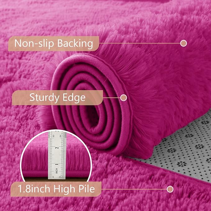 2x6 Hot Pink Fluffy Soft Runner Rug Non-Slip - Image 6