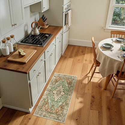 RELEANY Washable Area Rug, Small 2'x4', Brick/Brown/Green | Non-Slip, Water - Image 2