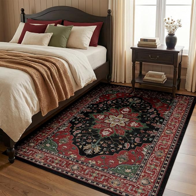 RELEANY Washable Area Rug, Water Repellent, Pet Friendly, Vintage Floral Boho by RELEANY