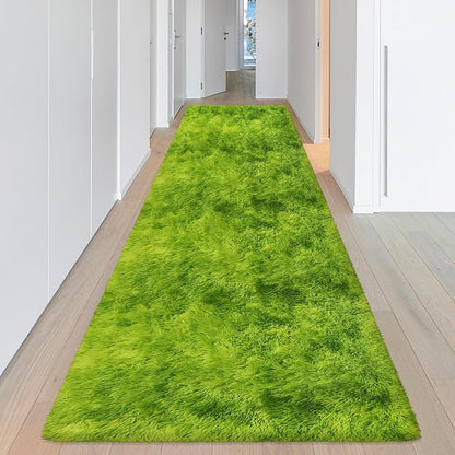 Tie-Dyed Runner Rug for Bedroom Green 3x10ft Fluffy Area Rug Bedside Runner Rug - Image 2