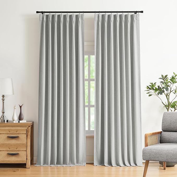 Vision Home Light Gray Pinch Pleated Full Blackout Curtains Linen Blended Room by VisionHome