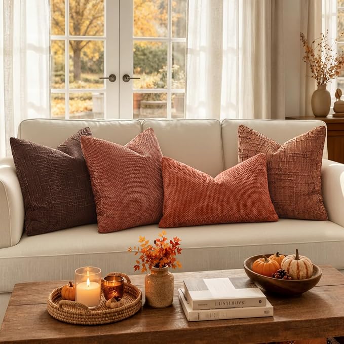 MIULEE Chenille Textured Fall Throw Pillow Covers Burnt Orange 16x16 | Set of 2 - Image 3