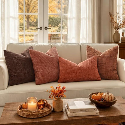 MIULEE Chenille Textured Fall Euro Throw Pillow Covers Burnt Orange 24x24 | Set - Image 3