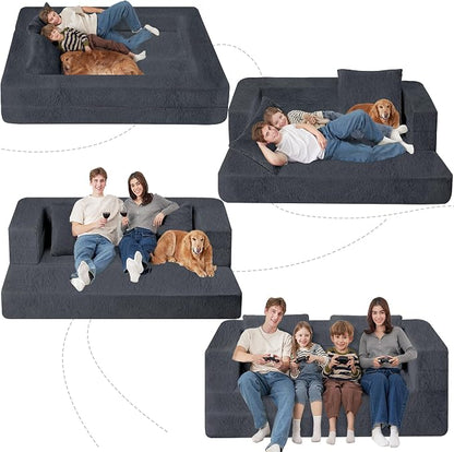 Folding Bean Bag Chair for Adults, 3-in-1 Bean Bag Couch Faux Fur Floor Sofa - Image 9