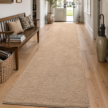 2x10 Beige Solid Runner Rug Washable Non-Slip - Image 3