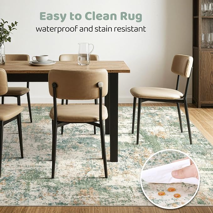 LOONGRUG 3x5 Rug Machine Washable Neutral Modern Abstract Soft Rug Green | - Image 6