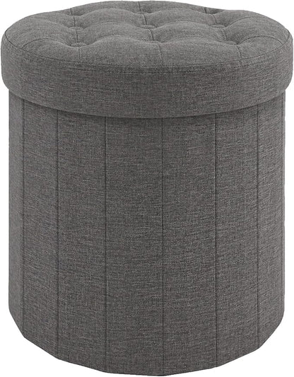 CAROLMADE Round Storage Ottoman, Linen Folding Footrest Stool by CAROLMADE