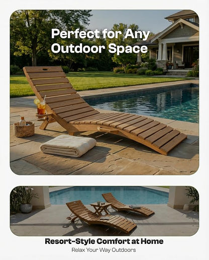 Folding HDPE Pool Lounge Chairs Set of 2, Pre-Assembled Outdoor Chaise Lounge - Image 7