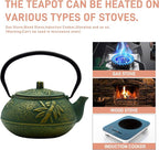 900ml Small Cast Iron Tea Kettle, SECHUDO Teapot Coated with Enameled Interior for Stovetop, Japanese Green Tea Pot with Stainless Steel Strainer for Loose Leaf, Pine,Bamboo and Plum Pattern(30.4oz)