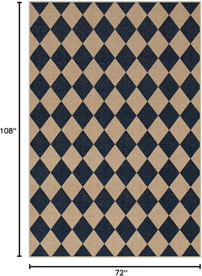 Lahome Checkered Easy Jute Outdoor Patio Rug, 6x9 Living Room Rugs Washable | - Image 2