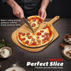 Wood Pizza Peel 16 Inch Pizza Paddle Spatula Serving Board Bamboo Pizza Cutting Boards with 8 Slice Grooves and Handle for Kitchen Oven Pastry Pizzas