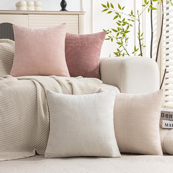Set of 4 Soft Textured Decorative Throw Pillow Covers 22x22 Inch Cozy Farmhouse - Image 2