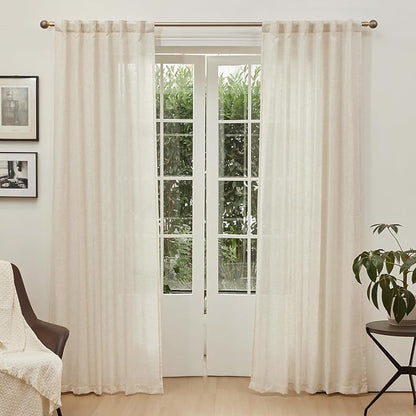 MYSKY HOME Linen Curtains for Living Room, Natural Semi Sheer Curtains & Drapes - Image 2