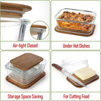 Glass Tupperware Set with Acacia Lids - 4 Stackable Meal Prep Containers. Durable heat resistant Inert Borosilicate Glass