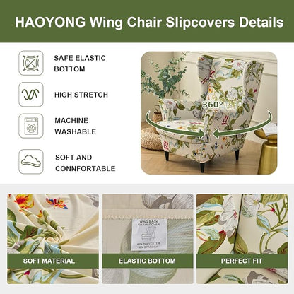 HAOYONG Wing Chair Slipcovers Printed Wingback Chair Covers 2 Pieces Wingback - Image 4