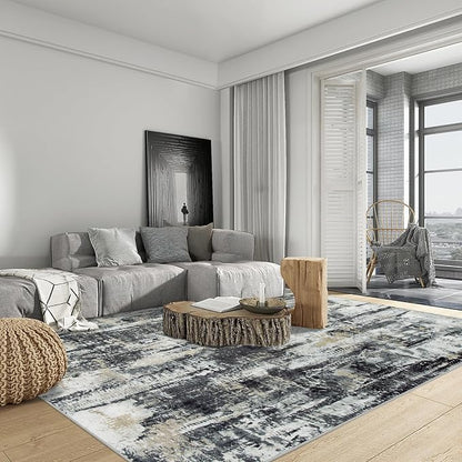 6x9 Area Rugs for Living Room: Washable Abstract Black Grey Gold Carpet | - Image 5