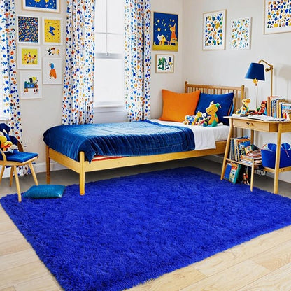 Super Fluffy Area Rug for Living Room 5x7, Shaggy Carpet, Royal Blue | Modern by PIONBLANK