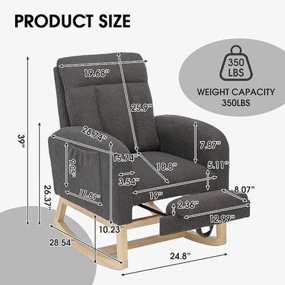 NIOIIKIT Modern Nursery Rocking Chair, Teddy Upholstered Rocking Chair - Image 2