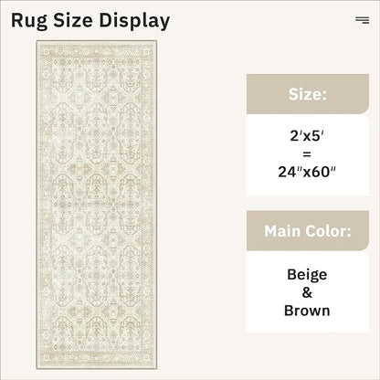 Soalmost Runner Rug 2x5 Washable Non-Slip Kitchen Entry Runners Beige/Brown | - Image 5