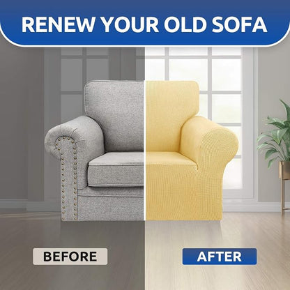 Stretch Chair Sofa Slipcover, Single Couch Cover, Champagne | 1-Piece Washable - Image 7