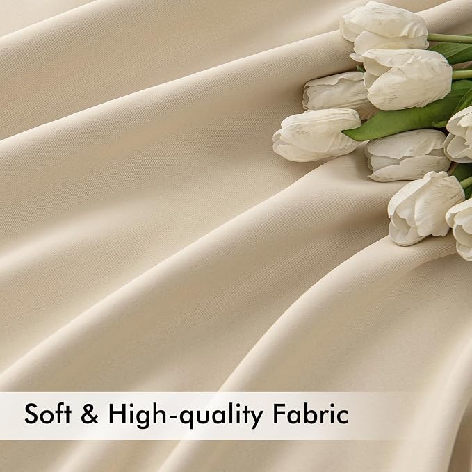 MIULEE Cream Beige Back Tab Blackout Curtains 52x132 Inch Length 2 Panels | Rod - Image 6