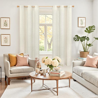 YoungsTex Natural Linen Curtains 63 Inch Length 2 Panels, Grommet Light - Image 2