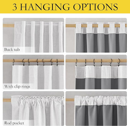 NICETOWN Linen 100% Blackout Cafe Curtains, Thermal Insulated & Noise Reducing - Image 2