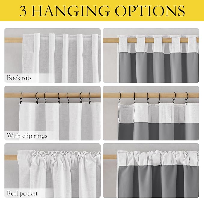 NICETOWN Full Blackout Back Tab Linen Curtains 84" Long 2 Panels Set, Boho-Chic - Image 2