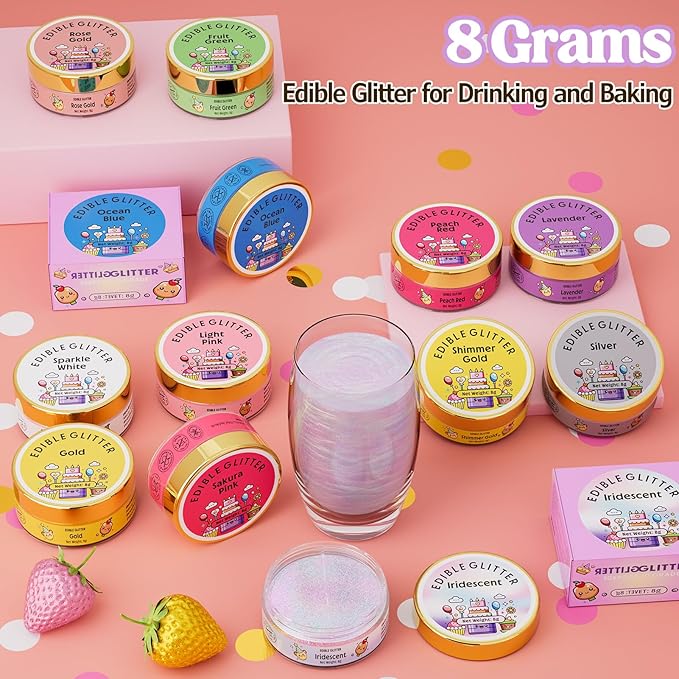 Nomeca Edible Glitter for Drinks Cakes, 8 grams Food Grade Luster Dust Sprinkles Glitter for Cake Decorations, DIY Cocktails, Beverages & Cake Decorating, Dessert Cake Topper (3-Iridescent)