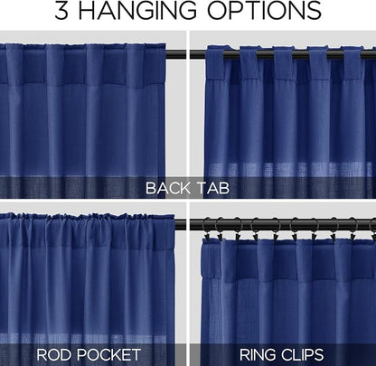 Classic Blue Linen Curtains 72 Inch Length - Image 2