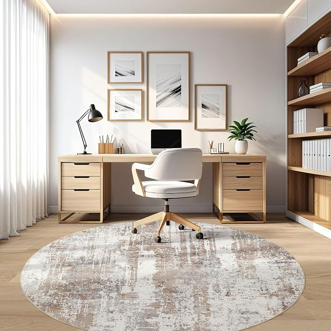 LOONGRUG Round Rug 8x8 Washable Large Neutral Modern Circle Rugs Brown | - Image 8