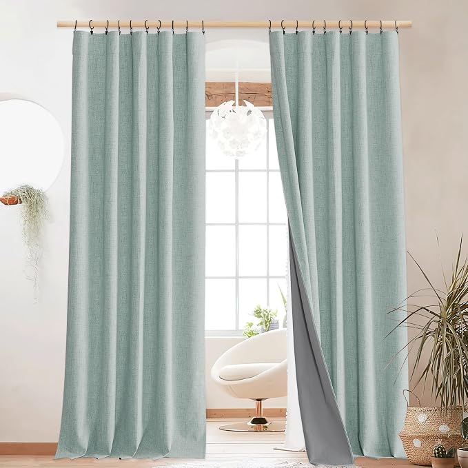 NICETOWN 100% Blackout Seafoam Green Linen Curtains 90" Length by NICETOWN
