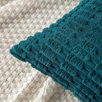 MIULEE Corduroy Decorative Throw Pillow Covers 18x18 Teal Pack of 2 | Soft Boho - Image 2