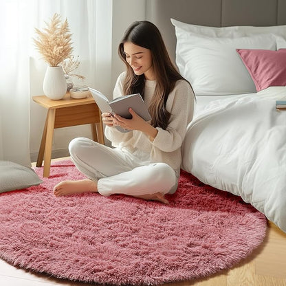 Blush Round Rugs 6ft for Living Room Bedroom, Fluffy Circle Area Rug for Kids - Image 5