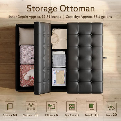 LINLUX Extra Large Leather Storage Ottoman, 35.5 Inch Large Square Lift Top - Image 3
