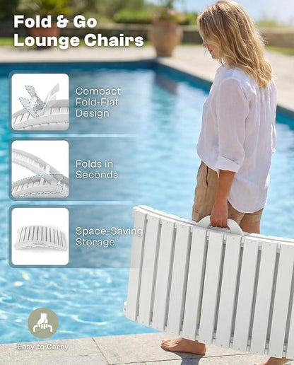 Folding HDPE Pool Lounge Chairs Set of 4, Pre-Assembled Outdoor Chaise Lounge - Image 3
