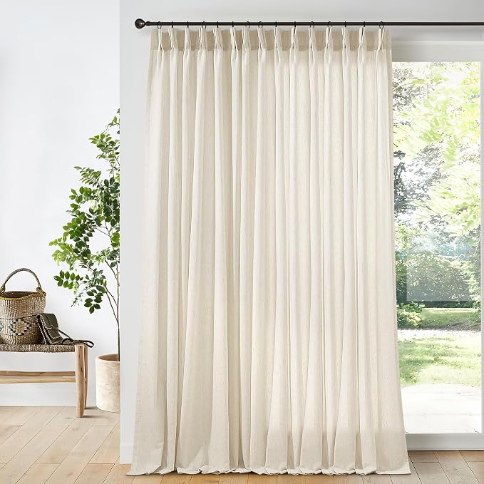 Extra Wide Pinch Pleat 100 x 84 Inch Linen Curtains Light Filtering | Semi Sheer - Image 9