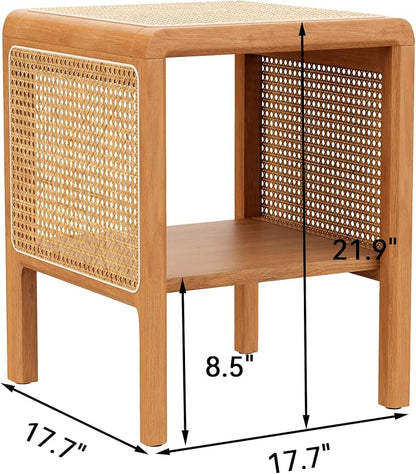 Aklaus Rattan Side Table Small End Table mid Century Living Room Wood Vintage - Image 2