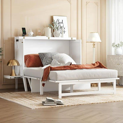 Full Size Murphy Bed with USB Port and Removable Shelves on Each Side, Solid - Image 4