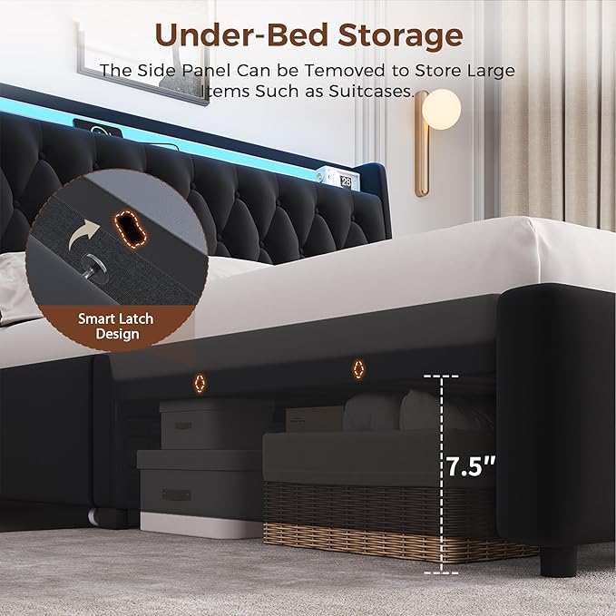 Queen LED Velvet Bed Frame - Image 4